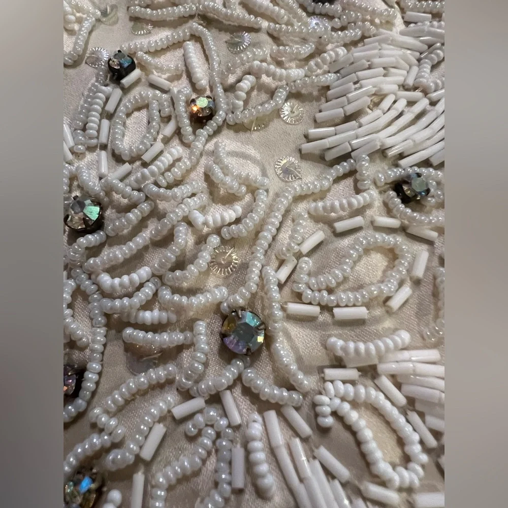 Vintage 1970s HEFTCO Beaded Wedding Gown, Matching Corset Vest Rhinestone Detail - Picture 13 of 17